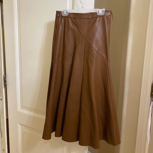 Anthropologie Maeve Mariska Brown Faux Leather Midi Flared Skirt - Picture 3 of 4
